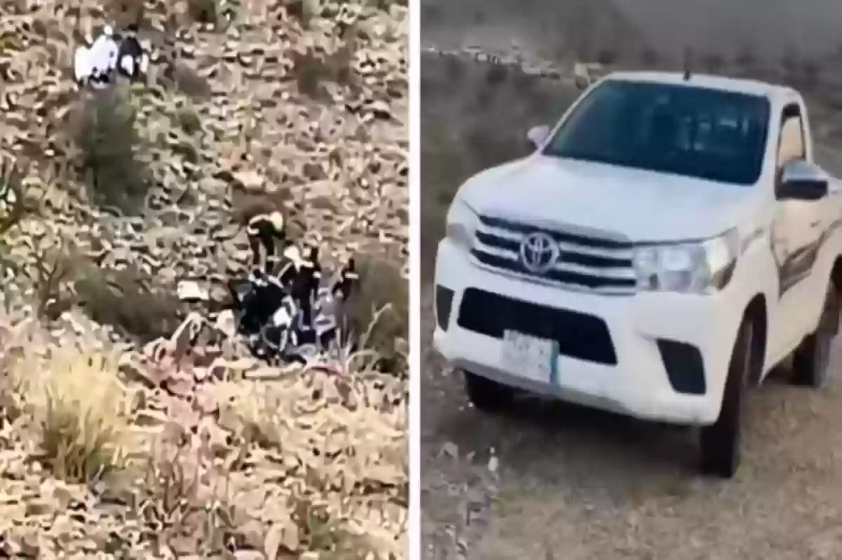 شخص سعودي يوثق سقوط مركبة على منحدر والسبب